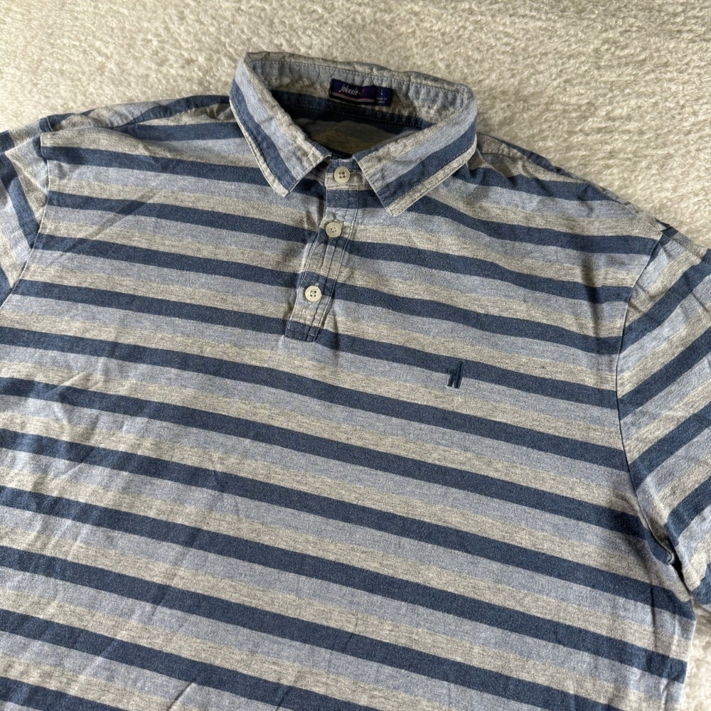 Johnnie-O Baby Men's Blue Striped Golf Polo Shirt Stretch Athletic‎ Large
